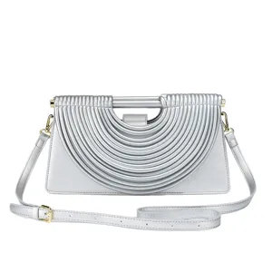 Silver fashionable pleated handle handbag versatile shoulder messenger bag for women daily commute