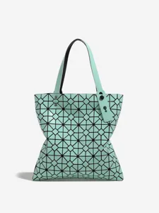 Mint green geometric lattice tote shoulder bag for women, stylish large capacity daily purse.
