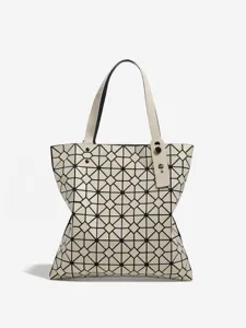 Geometric lattice tote bag beige shoulder bag minimalist fashion large capacity women bag