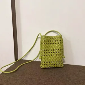 Women's Fashion Soft PU Leather Woven Crossbody Bag Hollow Out Casual Shoulder Phone Bag Chic Daily Handbag