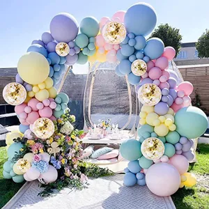 Pastel balloon arch kit for birthday party, wedding celebration, and festive event decorations.