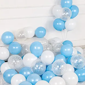Blue and white balloon arch kit with star print latex balloons for birthday party decor