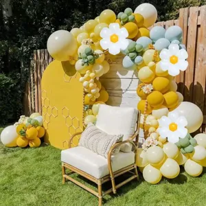 Balloon garland arch kit with yellow white balloons daisy decorations for birthday party wedding