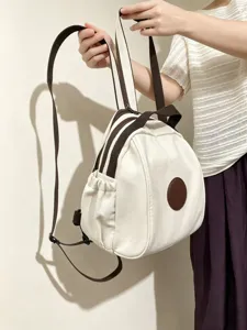 Sac à dos en toile style coréen, bloc de couleurs marron et blanc, joli sac de loisirs étudiant.