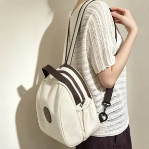 Sac à dos en toile style coréen pour femme, mignon marron blanc contraste voyage école.