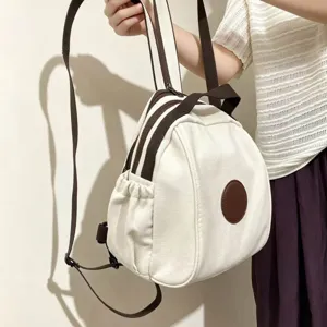 Sac à dos en toile style coréen petit blanc marron cartable femme pour voyage quotidien