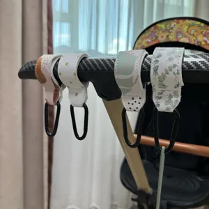Ganchos carrito bebe 4 pzs cuero PU universal colgador bolso mosquetones negros accesorios