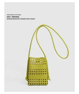 Stylish leather woven mini crossbody phone bag, casual soft leather shoulder bag for women.
