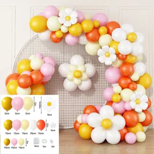 Pastel balloon arch kit with daisy flower foil balloons for wedding party birthday decor