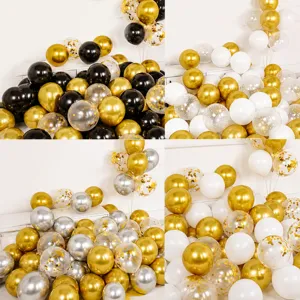 Latex Balloons Set Metallic Gold Black Sequin Balloons For Birthday Party Wedding Decoration Event Supplies