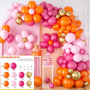 Balloon arch kit for party decoration, pink and orange balloon garland set with accessories.