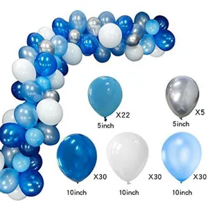 Blue and white balloon arch kit for birthday party decorations and celebration events.