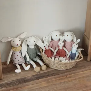 Charming cotton linen lop-eared rabbit plush doll set, soft stuffed toy with lovely dress gift.
