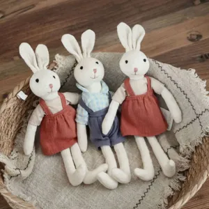 Cute Cotton Linen Rabbit Plush Toy Stuffed Animal Doll With Dress Overalls Soft Kid Companion Home Decor Holiday Gift