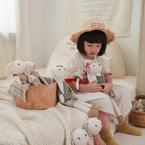 Nordic style cotton linen floppy ear rabbit plush toy dressable soothing doll for kids gift
