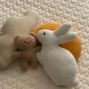 Cute long-eared plush rabbit doll and bear toy set, soft stuffed animals for kids and room decor.