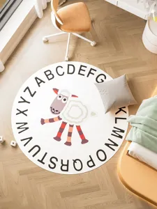 Round faux cashmere kids rug with alphabet and cute sheep print for bedroom decor