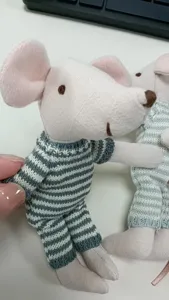 Cute cotton linen mouse doll miniature plush toy with striped sweater for dollhouse decor