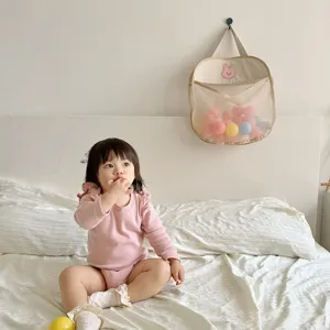 Korean style cute rabbit hanging storage net bag for bathroom and baby toy organization.