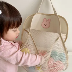 Cute pink rabbit baby bath toy storage net bag hanging organizer for nursery room