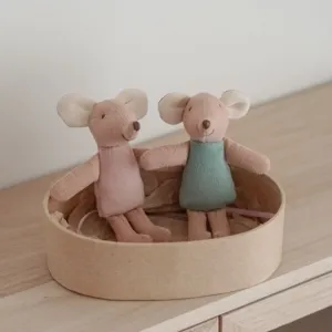 Mini 10cm plush mouse doll set, cute stuffed animal toy for dollhouse and kids role play detail.