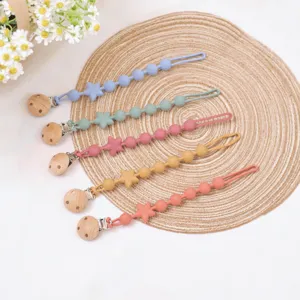 Baby Schnullerkette Lebensmittelechtes Silikon Zahnungsperlen Stern Anhänger Neugeborene Anti Sturz Spielzeug Clip Schnullerhalter Zubehör