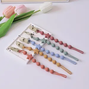 Bunte Silikon Schnuller Kette Detailansicht, sicherer Baby Zahnungsriemen Halter.