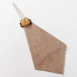 Hanging hand towel absorbent coral fleece kitchen bathroom cute cartoon animal design soft fast dry
