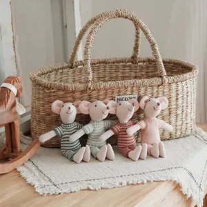 Knitted mouse doll set dressed in striped outfits cute plush toy children room decor playhouse prop