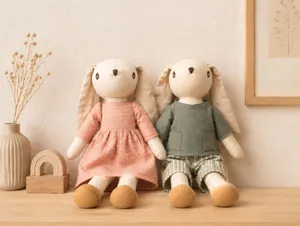 Nordic style cotton linen floppy ear rabbit plush toys set changeable clothes cute dolls