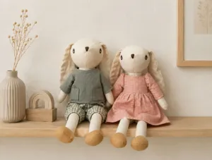 Nordic style cotton linen stuffed rabbit plush doll with dress cute soothing toy.