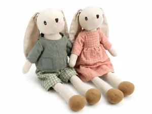 Charming linen floppy-eared rabbit plush dolls set in cute outfits, perfect for kids gifts.
