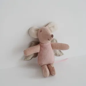 Cute 10cm plush animal doll with golden wings, soft fabric toy for miniature dollhouse cradle.