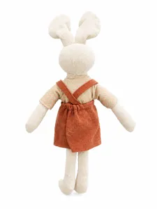 Detailed back view of the Nordic style cotton linen floppy eared rabbit plush toy doll.