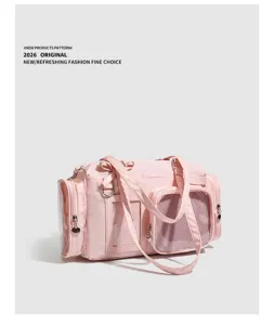 Borsa tote rosa Ita Bag a spalla con finestra trasparente per spille e viaggi quotidiani.