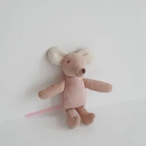 Mini plush mouse toy variant in pink, cute fabric animal doll for 10cm miniature cradle setups.
