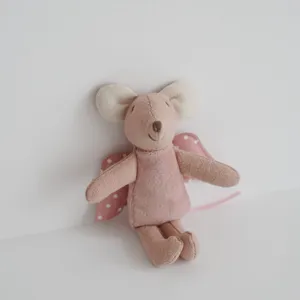 Cute 10cm plush mouse doll with fairy wings, soft fabric fabric animal toy for mini cradle