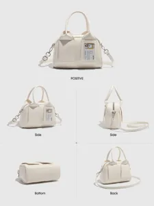Bolso de mano y bandolera de piel PU estilo japones y coreano para mujer moda diaria blanco.