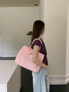 Pink PVC jelly tote bag large capacity shoulder handbag stylish casual daily use bag