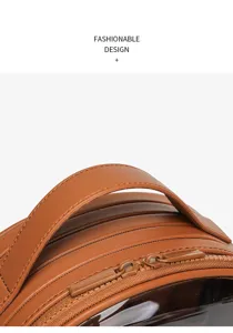 Brown leather cosmetic bag with handle, large capacity portable travel makeup wash bag.