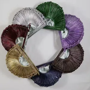 Handmade woven fan shaped half moon handbag stylish metallic structured tote pouch