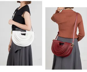 Stylish niche design multi-layered semi-circular shoulder bag with unique pleated texture.
