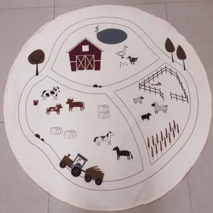 Nordic style farm print round children floor mat baby crawling mat kids room rug detail view