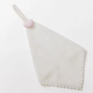 White hanging hand towel soft absorbent kitchen bathroom towel with cute pink heart detail.