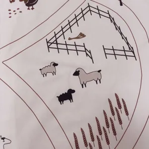 Farm print baby crawling mat detail close up Nordic style children room carpet fabric