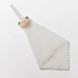 Cute bear hanging hand towel, highly absorbent coral fleece face towel for kitchen and bathroom use.