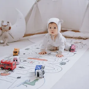 INS Nordic style baby crawling mat with cute farm and road print, perfect for children room floor.