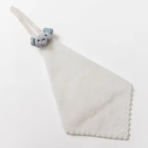 Hanging hand towel detail, soft absorbent plush animal design for bathroom kitchen use.
