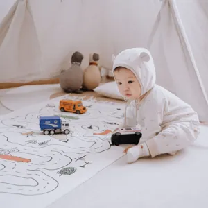Nordic style farm print baby crawling mat for kids room, soft and safe children floor play rug.