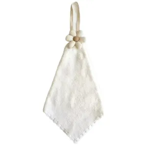White hanging hand towel with flower decor quick drying kitchen bathroom absorbent soft fabric